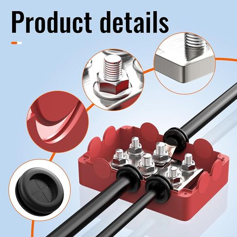Joinfworld Heavy Duty 500A Bus Bar كتلة توزيع الطاقة المقاومة للماء مع 4 * 5/16 بوصة (M8) + 2 * 3/8 بوصة (M10) + شريط الحافلة 400A 12V كتلة توزيع الطاقة 6 × 5/16 بوصة (M8) ترصيع للسيارات والسيارات والقوارب والسول in Saudi Arabia