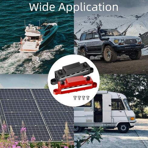 Joinfworld Heavy Duty 500A Bus Bar كتلة توزيع الطاقة المقاومة للماء مع 4 * 5/16 بوصة (M8) + 2 * 3/8 بوصة (M10) + شريط الحافلة 400A 12V كتلة توزيع الطاقة 6 × 5/16 بوصة (M8) ترصيع للسيارات والسيارات والقوارب والسول in Saudi Arabia