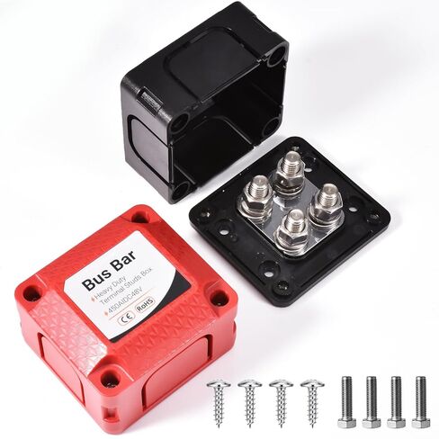 كتلة توزيع الطاقة 450A شديدة التحمل 12V-48V DC مع مسامير 4 × 5/16 بوصة، كتلة طرفية للبطارية البحرية لأسلاك الطاقة الشمسية RV للسيارات (زوج إيجابي وسالب) in Kuwait