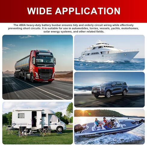 كتلة توزيع الطاقة 450A شديدة التحمل 12V-48V DC مع مسامير 4 × 5/16 بوصة، كتلة طرفية للبطارية البحرية لأسلاك الطاقة الشمسية RV للسيارات (زوج إيجابي وسالب) in Kuwait