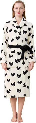 Women's Premium Plush Long Soft Cozy Robe，Cute Partern， Warm Fleece Shawl Bathrobe with Pockets in Saudi Arabia