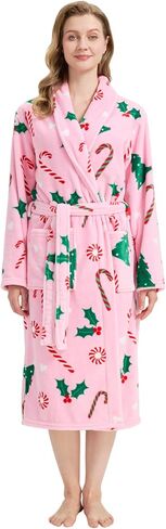 Women's Premium Plush Long Soft Cozy Robe，Cute Partern， Warm Fleece Shawl Bathrobe with Pockets in Saudi Arabia