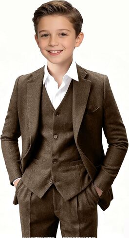بدلة تويد للأولاد بتصميم كلاسيكي من 3 قطع بدلة تويد متعرجة للأولاد بدلة رسمية ضيقة للأطفال بدلة سهرة لحفلات الزفاف للضيوف in Kuwait