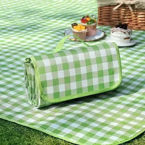 Green Picnic Blanket Gingham Foldable Camping Blankets Waterproof Sandproof Outdoor Beach Mat Lightweight Handbag Spring Summer (40x60 inch) in Saudi Arabia
