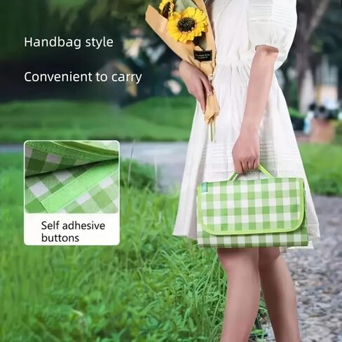 Green Picnic Blanket Gingham Foldable Camping Blankets Waterproof Sandproof Outdoor Beach Mat Lightweight Handbag Spring Summer (40x60 inch) in Saudi Arabia