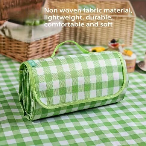 Green Picnic Blanket Gingham Foldable Camping Blankets Waterproof Sandproof Outdoor Beach Mat Lightweight Handbag Spring Summer (40x60 inch) in Saudi Arabia