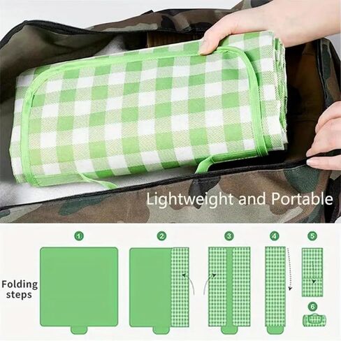 Green Picnic Blanket Gingham Foldable Camping Blankets Waterproof Sandproof Outdoor Beach Mat Lightweight Handbag Spring Summer (40x60 inch) in Saudi Arabia