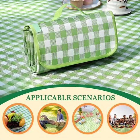 Green Picnic Blanket Gingham Foldable Camping Blankets Waterproof Sandproof Outdoor Beach Mat Lightweight Handbag Spring Summer (40x60 inch) in Saudi Arabia