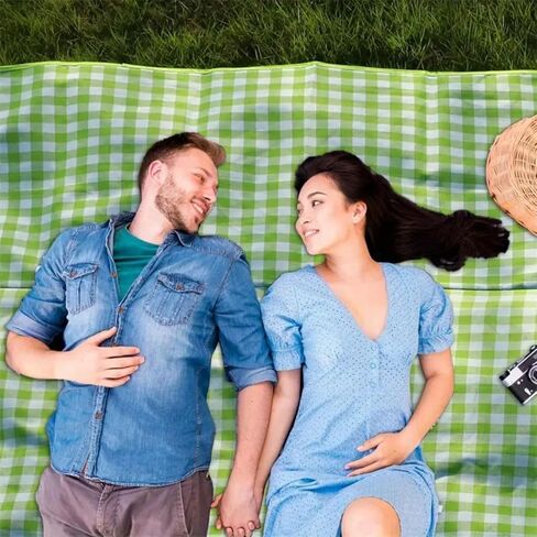 Green Picnic Blanket Gingham Foldable Camping Blankets Waterproof Sandproof Outdoor Beach Mat Lightweight Handbag Spring Summer (40x60 inch) in Saudi Arabia