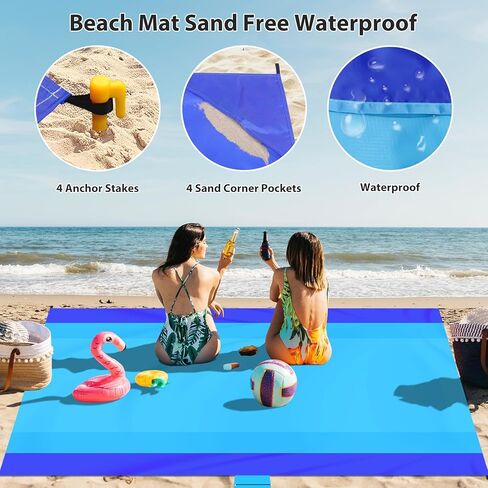 Sand Proof Beach Blanket, 79" X 83" Large Oversized Waterproof Sandless Beach Mat for 4-8 Adults, Outdoor Lightweight Compact Sand Free Picnic Blanket for Beach Travel Camping Hiking Picnic in Saudi Arabia