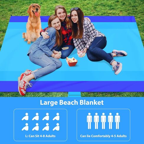 Sand Proof Beach Blanket, 79" X 83" Large Oversized Waterproof Sandless Beach Mat for 4-8 Adults, Outdoor Lightweight Compact Sand Free Picnic Blanket for Beach Travel Camping Hiking Picnic in Saudi Arabia
