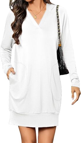 فستان نسائي بغطاء للرأس كبير الحجم من Totatuit فستان كاجوال بأكمام طويلة ورقبة على شكل حرف v مع جيوب ملابس خريف 2025 in Kuwait