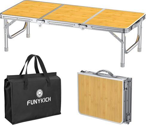 طاولة نزهة منخفضة قابلة للطي من FUNYKICH بطول 4 أقدام (45.7 بوصة × 15.7 بوصة × 10.3 بوصة)، طاولة شاطئ بأرجل ألومنيوم أكثر سمكًا مع مقبض وحقيبة حمل، طاولة تخييم صغيرة خفيفة الوزن لحفلة تخييم الشاطئ، أسود in Kuwait