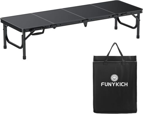 طاولة نزهة منخفضة قابلة للطي من FUNYKICH بطول 4 أقدام (45.7 بوصة × 15.7 بوصة × 10.3 بوصة)، طاولة شاطئ بأرجل ألومنيوم أكثر سمكًا مع مقبض وحقيبة حمل، طاولة تخييم صغيرة خفيفة الوزن لحفلة تخييم الشاطئ، أسود in Kuwait