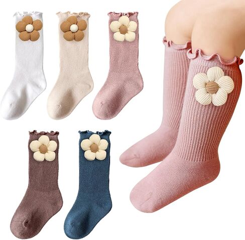 5Packs Baby Toddler Girls Ruffle Socks, Flower Newborn Infant Baby Knee High Long Frilly Dress Socks 6-12 Months in Saudi Arabia
