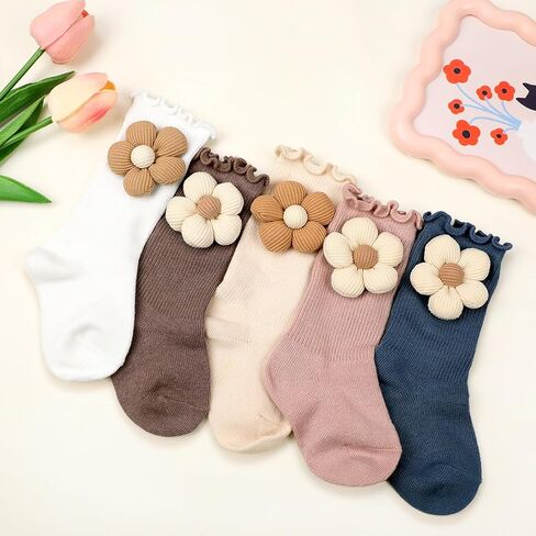 5Packs Baby Toddler Girls Ruffle Socks, Flower Newborn Infant Baby Knee High Long Frilly Dress Socks 6-12 Months in Saudi Arabia