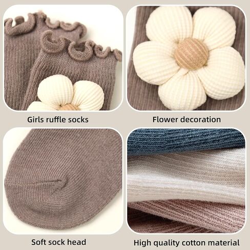 5Packs Baby Toddler Girls Ruffle Socks, Flower Newborn Infant Baby Knee High Long Frilly Dress Socks 6-12 Months in Saudi Arabia