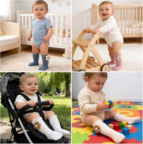 5Packs Baby Toddler Girls Ruffle Socks, Flower Newborn Infant Baby Knee High Long Frilly Dress Socks 6-12 Months in Saudi Arabia