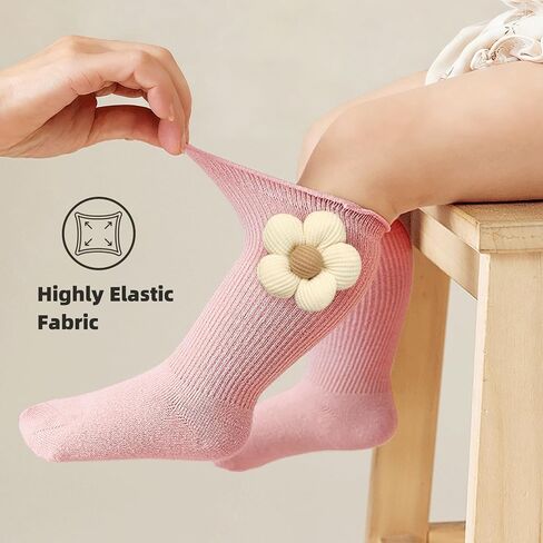 5Packs Baby Toddler Girls Ruffle Socks, Flower Newborn Infant Baby Knee High Long Frilly Dress Socks 6-12 Months in Saudi Arabia