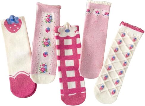 FZBNSRKO Toddler Girls Kids Cute Cotton Crew Socks Kids Short Socks Animal,Floral,Fruits Pattern-5 Pairs in Saudi Arabia