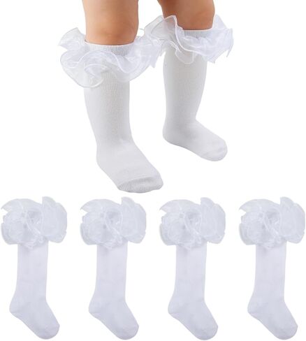 Baby Knee High Socks Girls Non Slip Long Socks Lace Ruffle Stockings for Newborn Infant Toddler Kids 0-24 Months in Saudi Arabia