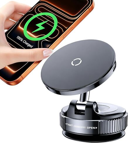 لشاحن Magsafe Car Mount ، 15W شاحن اللاسلكي كأس شفط الهاتف مع ضوء تنفس RGB ، 360 حامل هاتف مغناطيسي قابل للتعديل لـ iPhone 17 Pro Max 17 Air 16 15 Plus in Kuwait