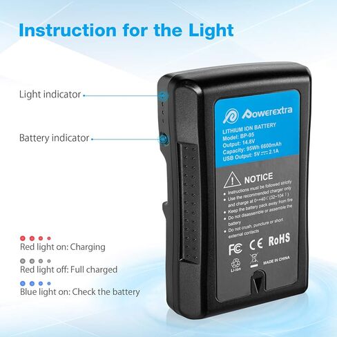 95Wh 6600mAh BP-95 V Mount V-Lock Battery Compatible with Sony Video Digital Camera Camcorder Broadcast DSLR LED Light Monitor HDCAM XDCAM and Other Camcorders in Saudi Arabia