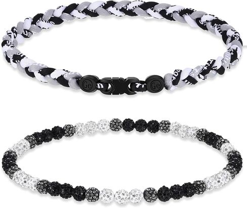 Liliaafar 2 Pcs Baseball Necklaces 18'' Beaded Necklace Chain Three Braided Rope Titanium Accessory Sport Gift Birthday in Saudi Arabia