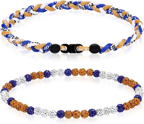 Liliaafar 2 Pcs Baseball Necklaces 18'' Beaded Necklace Chain Three Braided Rope Titanium Accessory Sport Gift Birthday in Saudi Arabia