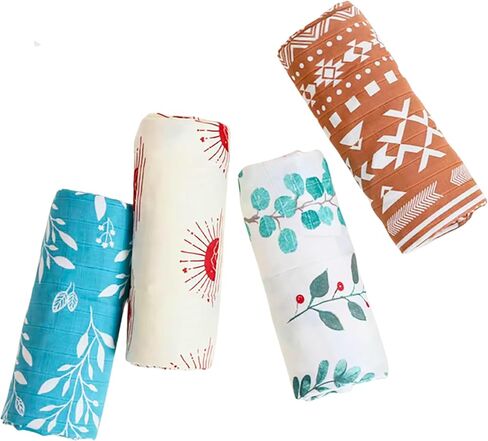 4-Pack Organic Burp Cloths Baby Boy & Girl - Soft & Plush Newborn Spit Up Rags, Infant Towels for Milk Spit Up Super Absorbent Cotton Burping Cloths for Babies, Unisex, Large 10" x 10" (Multicolor) in Saudi Arabia
