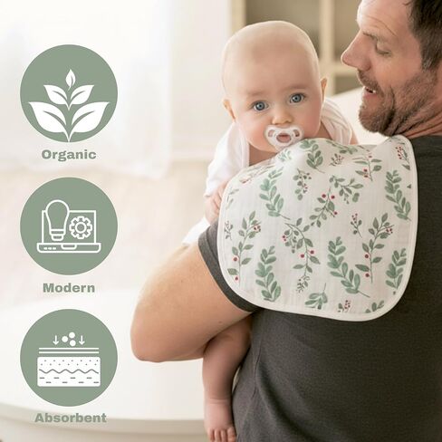 4-Pack Organic Burp Cloths Baby Boy & Girl - Soft & Plush Newborn Spit Up Rags, Infant Towels for Milk Spit Up Super Absorbent Cotton Burping Cloths for Babies, Unisex, Large 10" x 10" (Multicolor) in Saudi Arabia