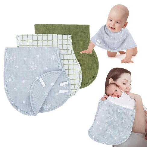 Muslin Burp Cloths with Snaps,Multi-Use Burpy Bib 100% Natural Cotton,Large 22"X11" Extra Absorbent Burping Cloth for Baby Girl & Boy,Yellow in Saudi Arabia