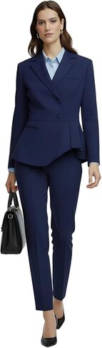 Pant Suit for Women Dressy 2 Piece Business Suit Formal Set for Women Peplum Ruffle Hem Blazer Jacket Pants Set Office Work in Saudi Arabia
