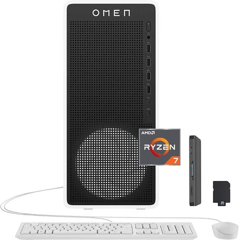 كمبيوتر مكتبي للألعاب HP Omen 16L، AMD Ryzen 7 8700F، NVIDIA GeForce RTX 5060 8GB GDDR7، 64GB DDR5، تخزين 3 تيرابايت (2 تيرابايت SSD + 1 تيرابايت مجموعة قاعدة توصيل)، لوحة مفاتيح وماوس، واي فاي 6، ويندوز 11 برو، أبيض in Kuwait