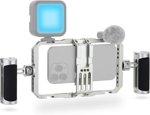 Haoge Universal Phone Cage Video Rig Kit، لـ iPhone 15/16/17 Pro Max مثبت الهاتف الذكي بمقبض مزدوج، جهاز تسجيل فيديو محمول لصناعة الأفلام لهاتف Samsung ومصوري الفيديو الآخرين in Kuwait