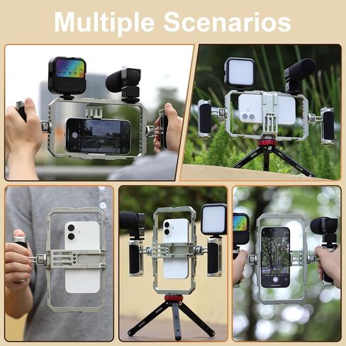 Haoge Universal Phone Cage Video Rig Kit، لـ iPhone 15/16/17 Pro Max مثبت الهاتف الذكي بمقبض مزدوج، جهاز تسجيل فيديو محمول لصناعة الأفلام لهاتف Samsung ومصوري الفيديو الآخرين in Kuwait