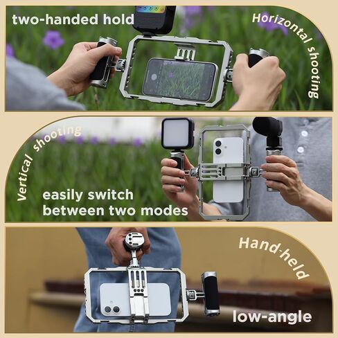Haoge Universal Phone Cage Video Rig Kit، لـ iPhone 15/16/17 Pro Max مثبت الهاتف الذكي بمقبض مزدوج، جهاز تسجيل فيديو محمول لصناعة الأفلام لهاتف Samsung ومصوري الفيديو الآخرين in Kuwait