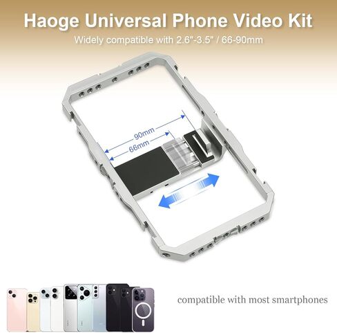 Haoge Universal Phone Cage Video Rig Kit، لـ iPhone 15/16/17 Pro Max مثبت الهاتف الذكي بمقبض مزدوج، جهاز تسجيل فيديو محمول لصناعة الأفلام لهاتف Samsung ومصوري الفيديو الآخرين in Kuwait