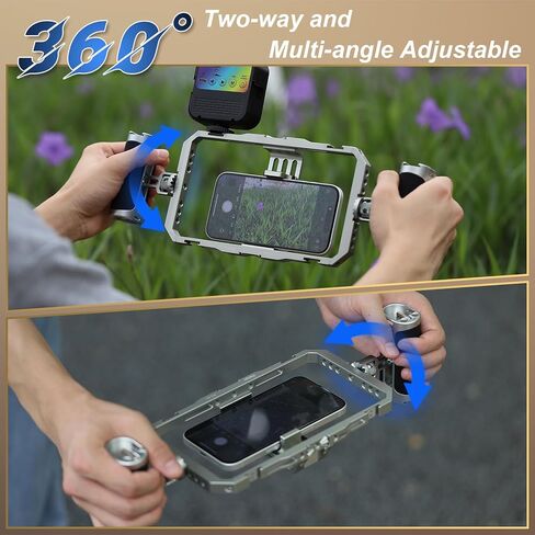 Haoge Universal Phone Cage Video Rig Kit، لـ iPhone 15/16/17 Pro Max مثبت الهاتف الذكي بمقبض مزدوج، جهاز تسجيل فيديو محمول لصناعة الأفلام لهاتف Samsung ومصوري الفيديو الآخرين in Kuwait