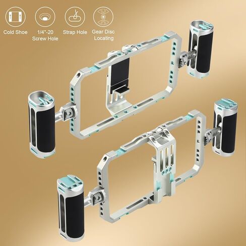 Haoge Universal Phone Cage Video Rig Kit، لـ iPhone 15/16/17 Pro Max مثبت الهاتف الذكي بمقبض مزدوج، جهاز تسجيل فيديو محمول لصناعة الأفلام لهاتف Samsung ومصوري الفيديو الآخرين in Kuwait