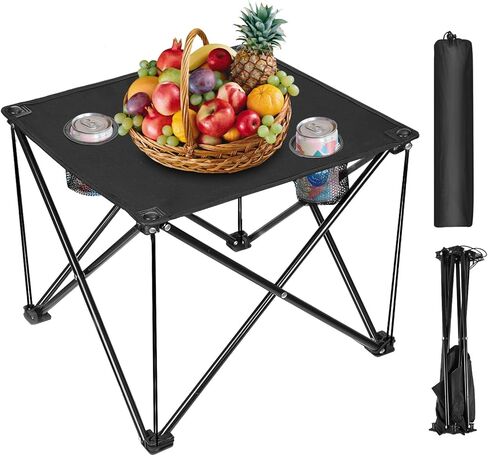 Folding Camping Table with 2 Cup Holders, Portable Picnic Table 600D Oxford Fabric, Lightweight Beach Table with Carrying Bag for Outdoor, Camping, Picnic, Beach, BBQ in Saudi Arabia