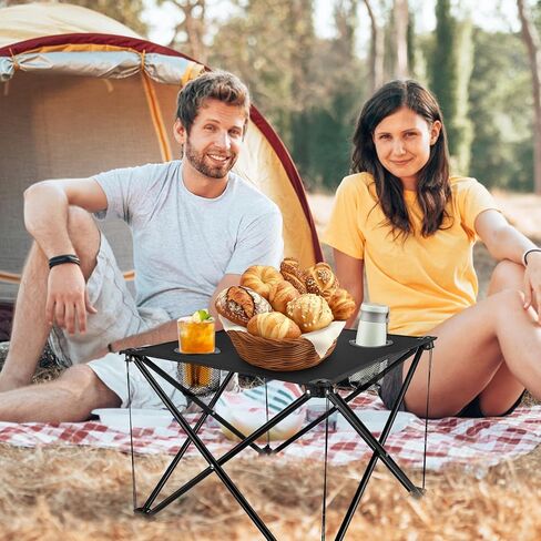 Folding Camping Table with 2 Cup Holders, Portable Picnic Table 600D Oxford Fabric, Lightweight Beach Table with Carrying Bag for Outdoor, Camping, Picnic, Beach, BBQ in Saudi Arabia