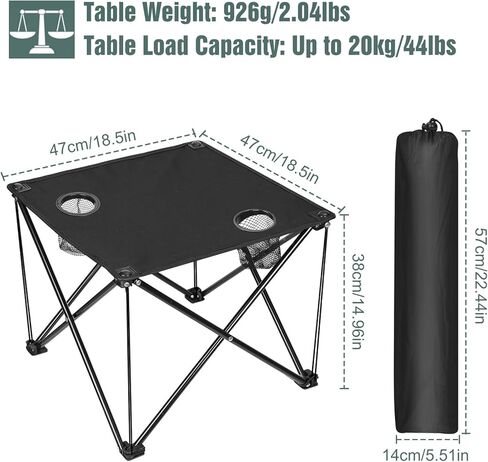 Folding Camping Table with 2 Cup Holders, Portable Picnic Table 600D Oxford Fabric, Lightweight Beach Table with Carrying Bag for Outdoor, Camping, Picnic, Beach, BBQ in Saudi Arabia