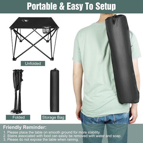 Folding Camping Table with 2 Cup Holders, Portable Picnic Table 600D Oxford Fabric, Lightweight Beach Table with Carrying Bag for Outdoor, Camping, Picnic, Beach, BBQ in Saudi Arabia