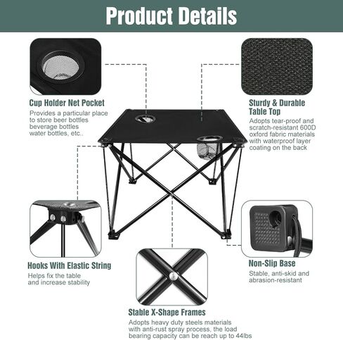 Folding Camping Table with 2 Cup Holders, Portable Picnic Table 600D Oxford Fabric, Lightweight Beach Table with Carrying Bag for Outdoor, Camping, Picnic, Beach, BBQ in Saudi Arabia