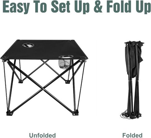 Folding Camping Table with 2 Cup Holders, Portable Picnic Table 600D Oxford Fabric, Lightweight Beach Table with Carrying Bag for Outdoor, Camping, Picnic, Beach, BBQ in Saudi Arabia