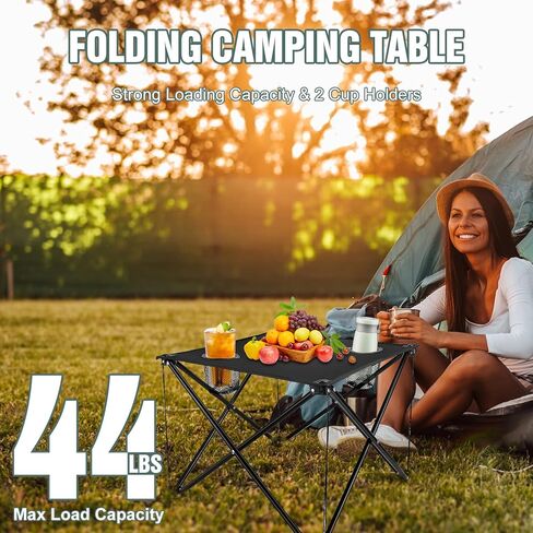 Folding Camping Table with 2 Cup Holders, Portable Picnic Table 600D Oxford Fabric, Lightweight Beach Table with Carrying Bag for Outdoor, Camping, Picnic, Beach, BBQ in Saudi Arabia