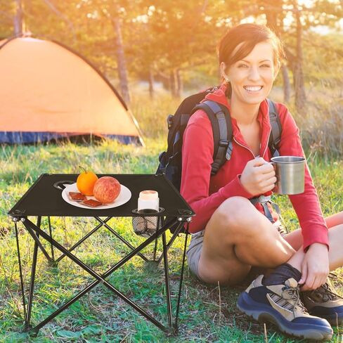 Folding Camping Table with 2 Cup Holders, Portable Picnic Table 600D Oxford Fabric, Lightweight Beach Table with Carrying Bag for Outdoor, Camping, Picnic, Beach, BBQ in Saudi Arabia