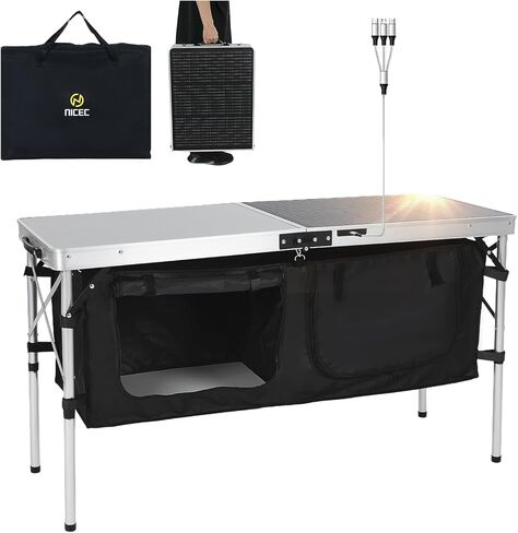Nice C Camping Table, Storage Camping Table with Solar Panels, Storage Kitchen Tables, Folding Tables, 45W Output, w/USB, Type-C & DC Charging Cable, For Outdoor, Beach, BBQ, Picnic, Cooking, Festival in Saudi Arabia