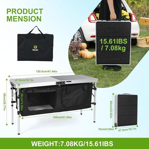 Nice C Camping Table, Storage Camping Table with Solar Panels, Storage Kitchen Tables, Folding Tables, 45W Output, w/USB, Type-C & DC Charging Cable, For Outdoor, Beach, BBQ, Picnic, Cooking, Festival in Saudi Arabia